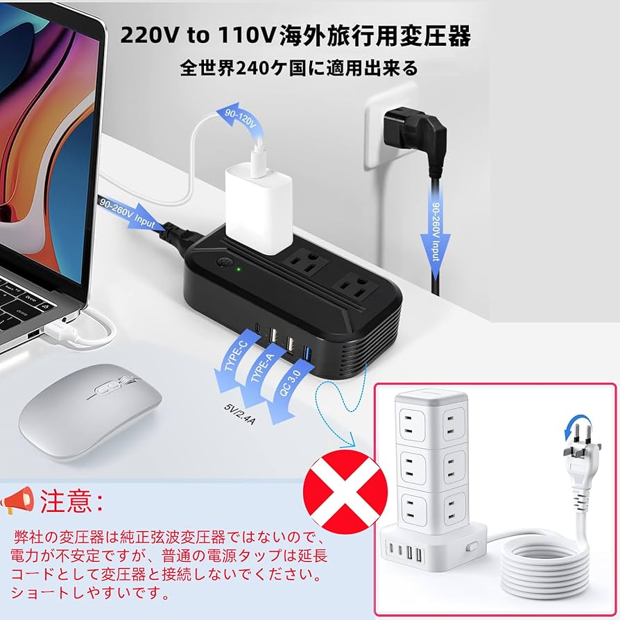 海外旅行用変圧器 変換プラグ付き 90V-240V to 100V 変換 BESTEK 海外旅行用変圧器 変換プラグ付き 90V-240V to 100V 変換